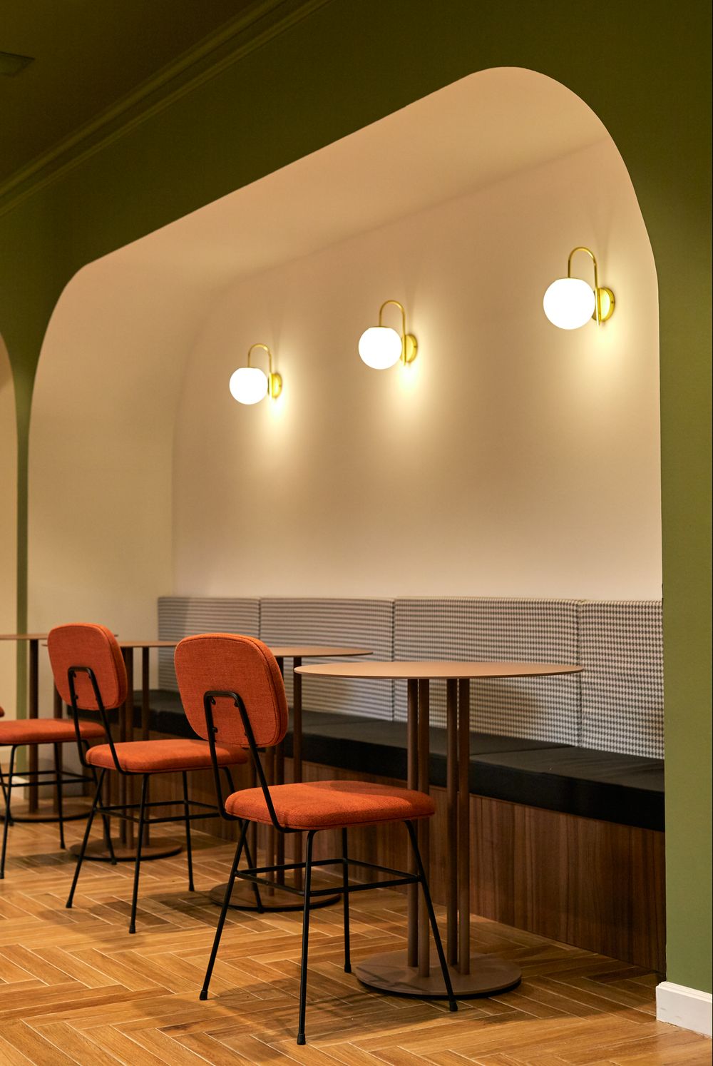 Wall lighting and seating in a contemporary commercial interior